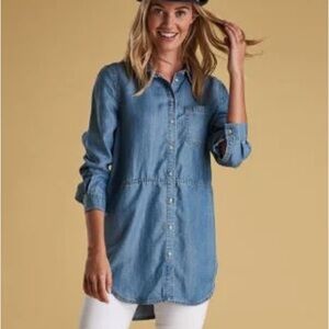 BARBOUR Coastal Collection Sailboat Button-Up Shirt 6 Blue Mini Polka Dot Print